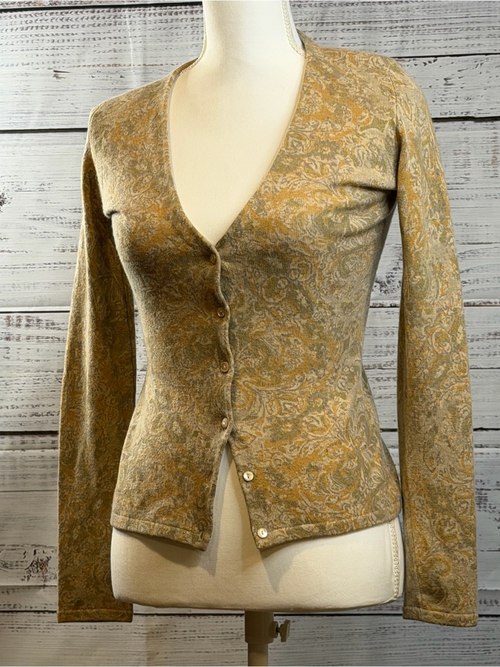 Neiman Marcus Golden Mustard Paisley Button-Front Blazer